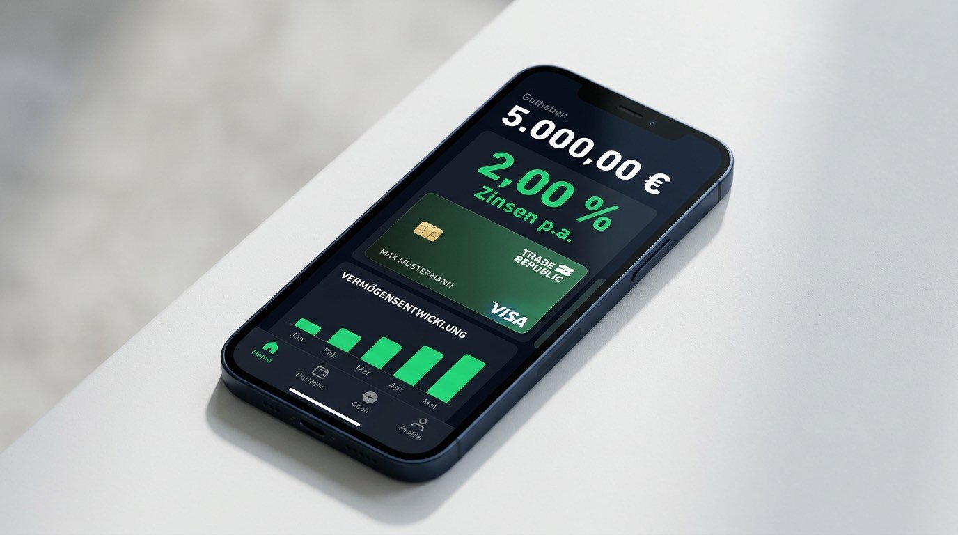 Trade Republic App auf dem Smartphone — 2,25% Zinsen auf dem Girokonto